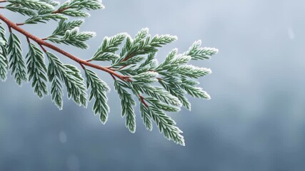 Frosted evergreen branch christmas decorations winter conifer needle closeup snowy atmosphere peaceful pine snow serene cold minimal foliage snow - Powered by Adobe