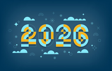 2026 in a colorful and geometrical modern style design, concept illustration for background, header, card, banner and poster