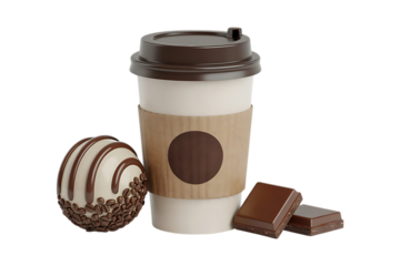 Paper coffee Cup with coffee and chocolate, Takeaway coffee or tea to go or delivery, food concept isolated on transparent background