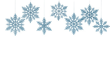 Blue hanging snowflakes. Winter. Decoration. Festivity.