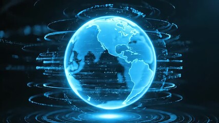 Futuristic glowing blue digital globe with abstract data streams, representing global technology and connectivity. - Powered by Adobe