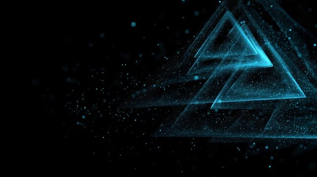 High quality photo of a glowing neon geometric abstract triangle formation with streaks of light