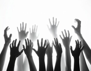 Minimalist Black and White Elongated Hands in Fog