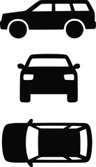 Obraz premium Black silhouette suv icons showing side front and top views on
