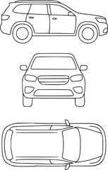 Automotive design blueprint line art vehicle views side front top for automotive industry
