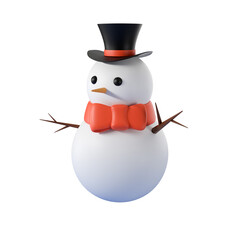 snowman with black hat red stripe 3/4 angle view 3d object cartoon white transparent background