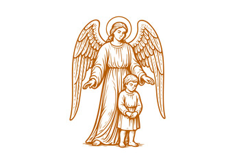 Angel hand drawn simple engraved vector illustration