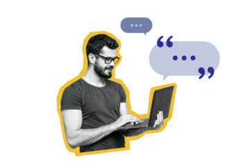 Composite photo collage of smile man hold macbook device correspondence concept email messenger app sms isolated on painted background