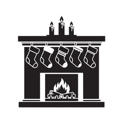 hristmas Fireplace with Hanging Stockings and Candles SOLID BLACK SILHOUETTES