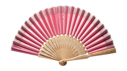 Pleated fan pink satin design, Vintage art pleated fan drawing isolated on transparent background