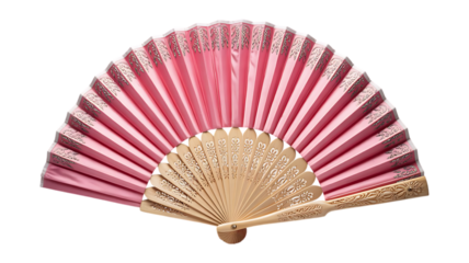 Pleated fan pink satin design, Vintage art pleated fan drawing isolated on transparent background