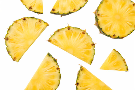 Fresh pineapple slices isolated on white background