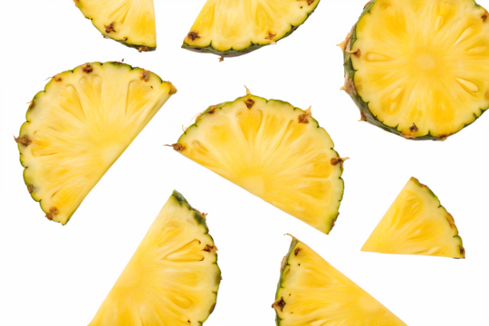 Fresh pineapple slices isolated on white background