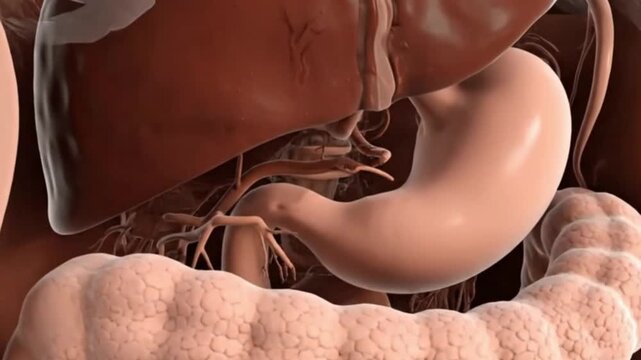 Human Digestive System Medical 3D Anatomy Visualization Liver Stomach and Intestines Internal Organs Health Science