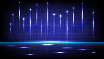 Abstract technology background featuring glowing blue beams, digital grid and light reflections