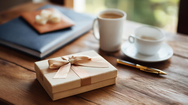 Corporate gift set on a desk, economic prosperity in business branding, market vitality through promotional items, investment opportunities in corporate gifts, consumer engagement