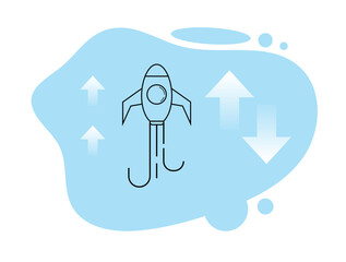 Line Art Rocket Start Up Idea on Blue. Business concept and starting a successful career or business vector