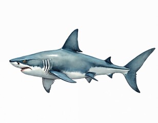 Obraz premium Watercolor great white illustration isolated on white. This majestic predator swims in ocean depths. Its powerful body and sharp teeth inspire awe and fear.
