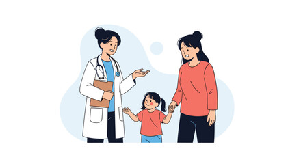 A doctor is talking to a mother and child about their health.