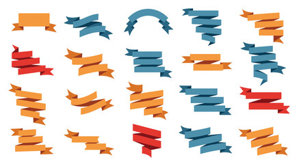 Collection of various colorful ribbon banners and decorative labels for graphic design elements.