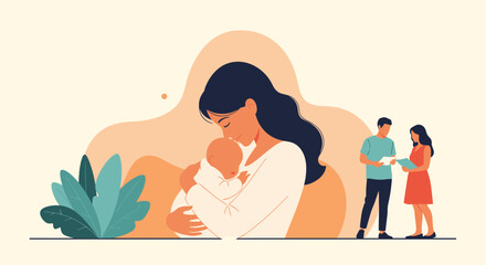 A mother's gentle embrace of her newborn child signifies unconditional love and the start of a beautiful journey.