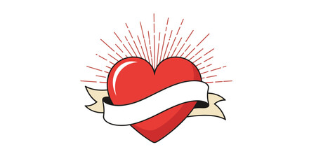 A classic red heart with a banner for text and radiating lines suggesting love and warmth.