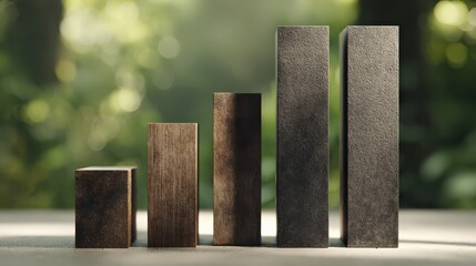 Wooden and metal bar graphs representing growth in natural setting