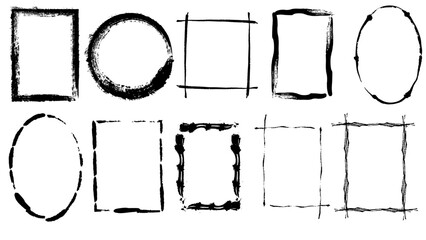 和風の筆で描かれたシンプルなフレームセット | Set of simple Japanese brush-style frames