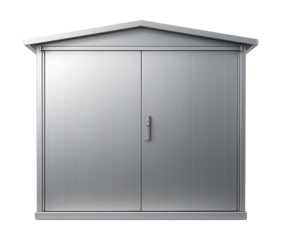 A sleek aluminum utility shed, perfect for complementing contemporary home designs.