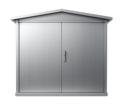 A sleek aluminum utility shed, perfect for complementing contemporary home designs.