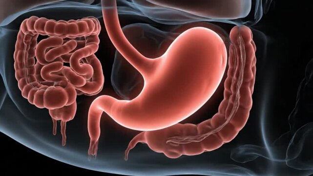 Human Stomach Anatomy Visualization Intestines Digestion Process Gut Health Red Organ System Animation Body Function