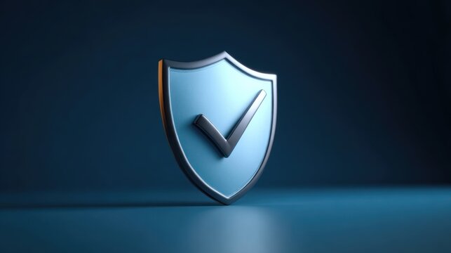 Luminous Blue Shield with Check Mark on Dark Background, Security Concept