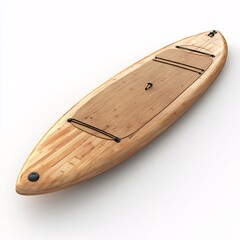Elevated shot showcases a stylish wooden paddleboard, perfect for water sports and recreation, ideal for summer fun and adventure, isolated in white background for easy integration.