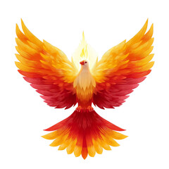 Obraz premium Majestic phoenix bird of myth with wings of fire and flame. powerful fantasy symbol of rebirth, resurrection, and immortality isolated on transparent background