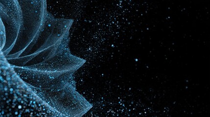Abstract blue green flowing textures shimmering against a mysterious dark void with sparkling highlights