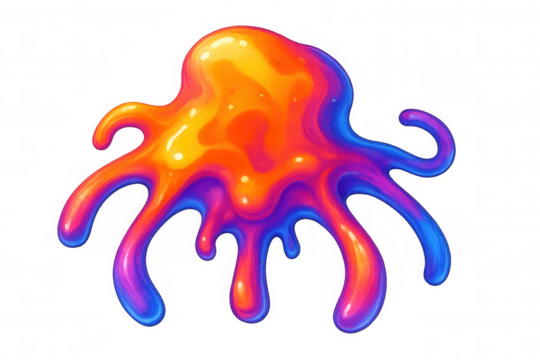 Colorful liquid slime monster dripping, vibrant iridescent goo evolving, abstract iridescent fluid splash illustration