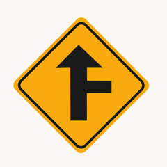 Vector art of t junction ahead sign yellow diamond warning sign indicating a tjunction ahead, alerting drivers to the intersection and potential hazards