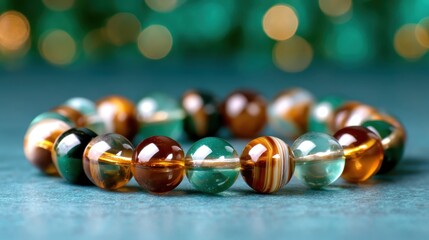 A stunning arrangement of colorful glass beads, glistening in the light, showcasing their unique patterns and textures against a beautifully blurred background.