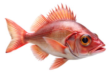 Red rockfish with fins spread isolated on white background