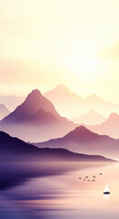 Serene Ink Wash Painting of Mountains and Lake A Tranquil Landscape in the Style of EPS, Soothing Tones