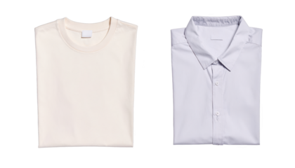 Freshly folded casual tee and crisp button-down shirt apparel