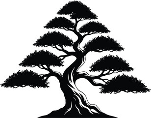 Elegant Bonsai Tree Silhouette - Serene and Traditional Japanese Art Form