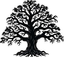 Majestic Oak Tree Silhouette - Ancient and Robust Botanical Symbol