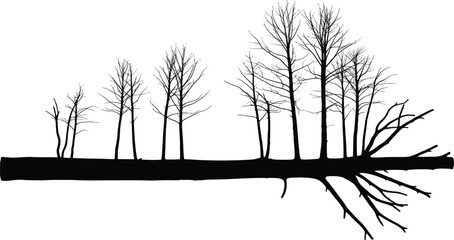 Surreal Forest Landscape - Uprooted Trees and Bare Branches Silhouette