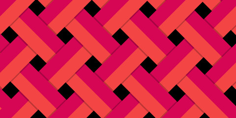 Seamless geometric pattern with interlocking red and pink rectangles creating a modern abstract woven design.