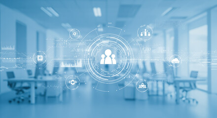 デジタルオフィスと人材データ管理を表すテクノロジー背景