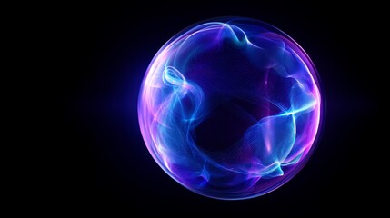 Close-up of a glowing energy orb with swirling blue and purple plasma. An abstract background for futuristic technology or sci-fi themes, with copy space.