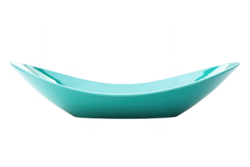 Turquoise boat shaped serving dish isolated on a transparent background