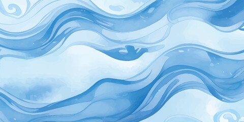 Soft Blue Watercolor Waves with White Fluid Ocean Texture Background for Modern Marine Design and Tropical Aesthetic Concepts