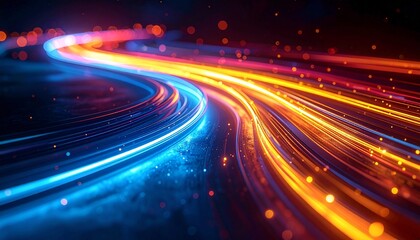 Night city traffic on a highway with light trails from fast cars and motion blur